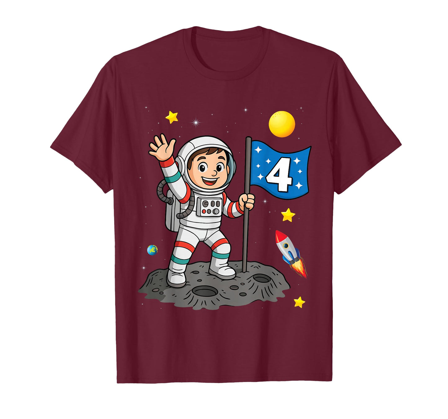 Four 4yr 4th Boys Girls Astronaut Space Birthday 4 Years Old T-Shirt