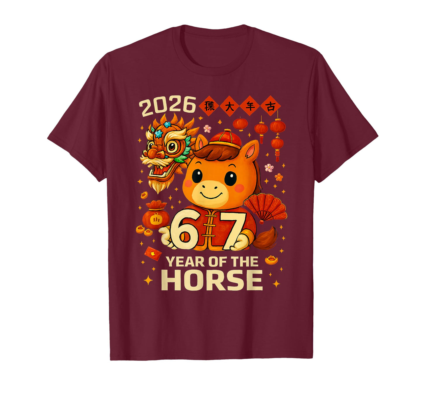 Year of The Horse 2026 Chinese New Year Six Seven 6 7 Meme T-Shirt