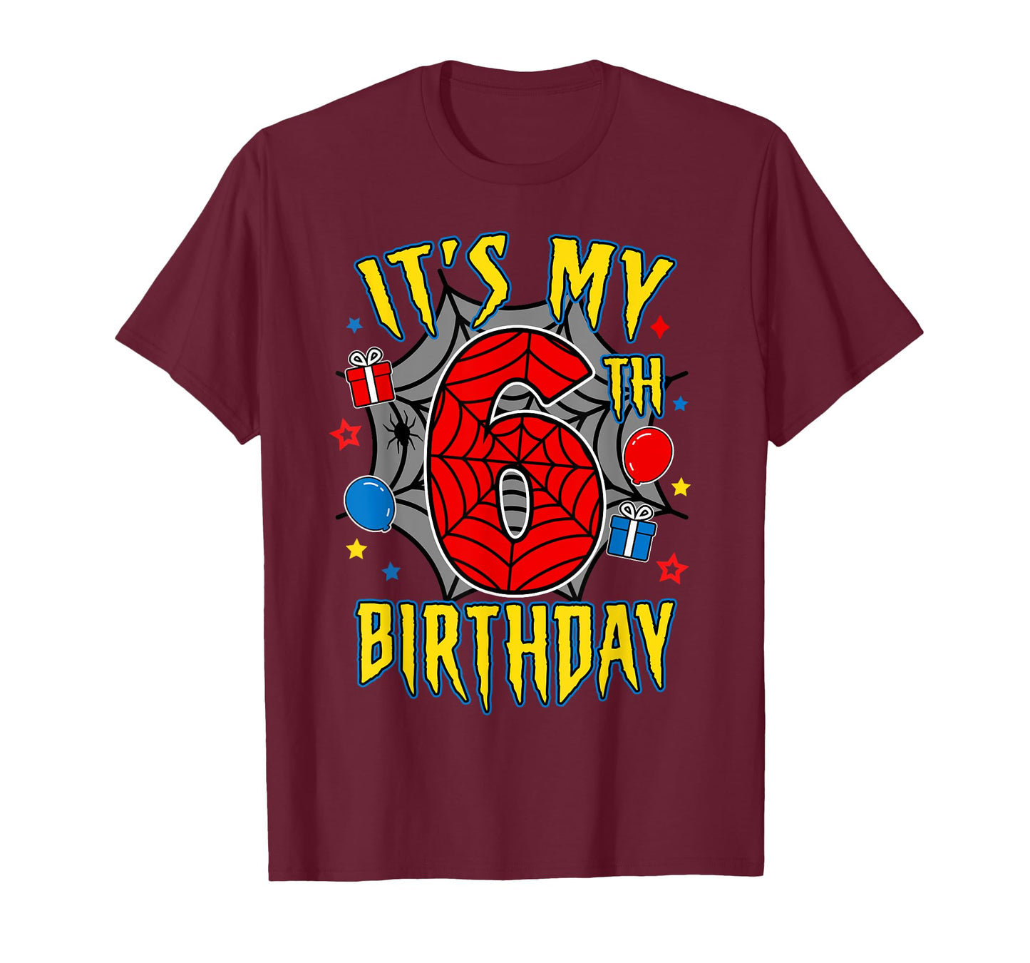 It's My 6th Birthday Spider Theme Party Turning 6yr Boy Kids T-Shirt