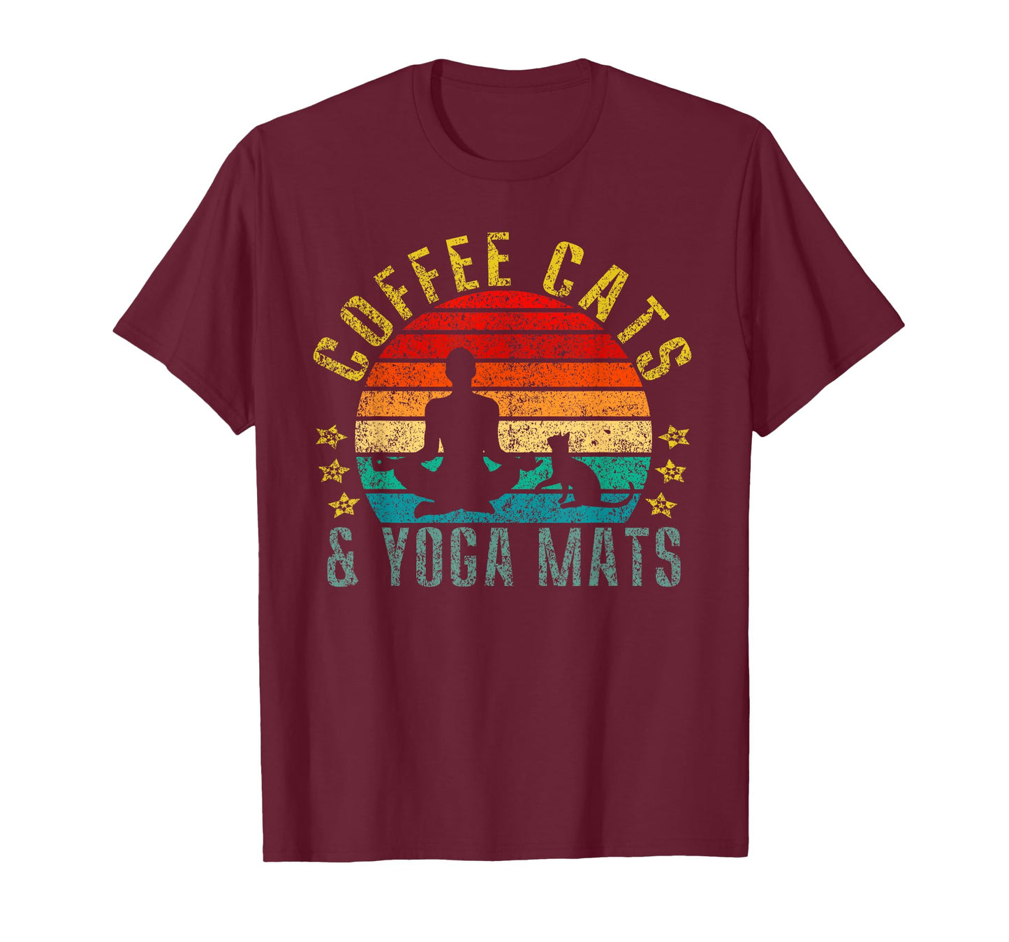 Coffee, Cats & Yoga Mats Funny Retro T-Shirt