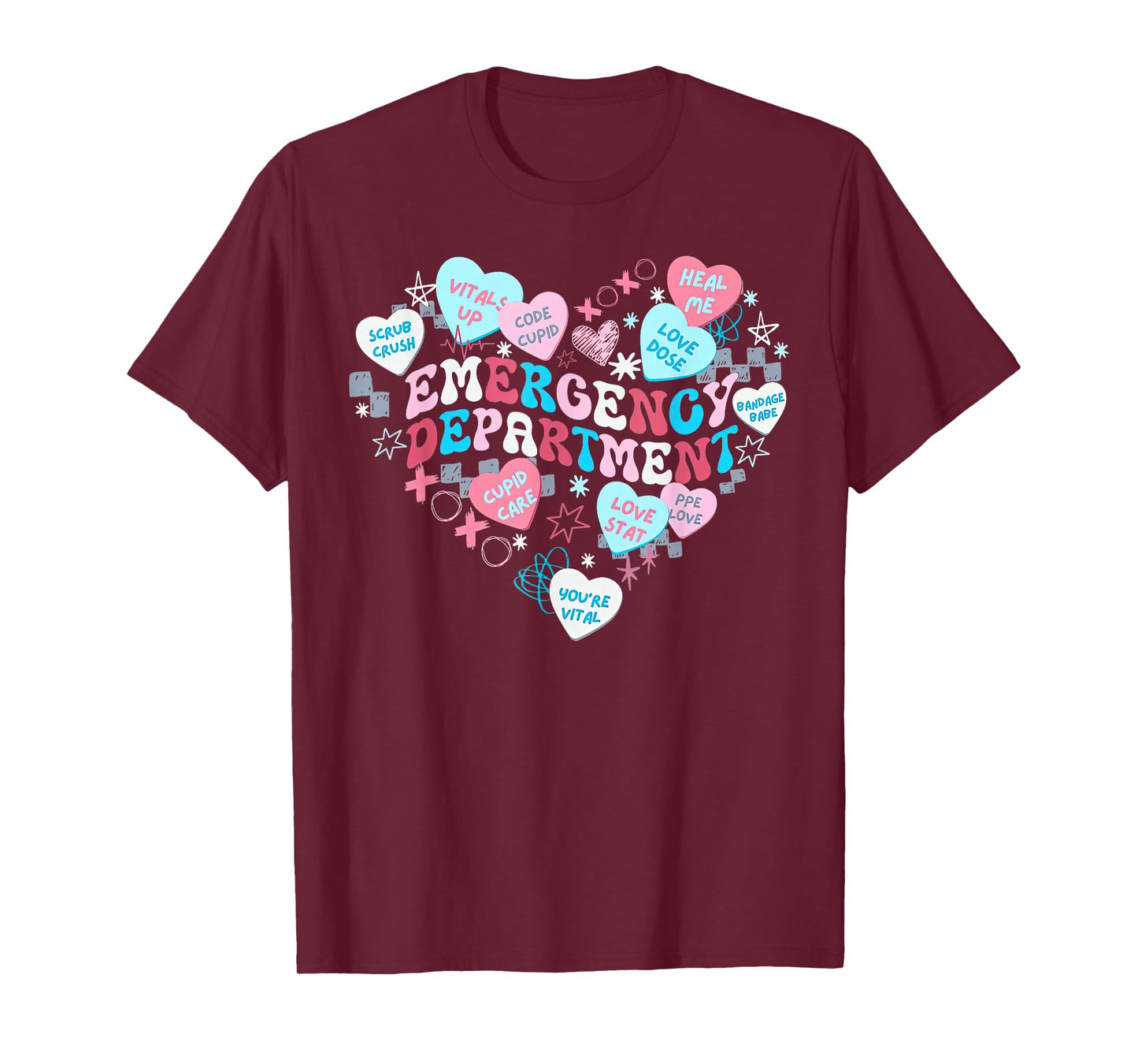 Retro Emergency Department Heart Valentines Nurse ER Crew T-Shirt