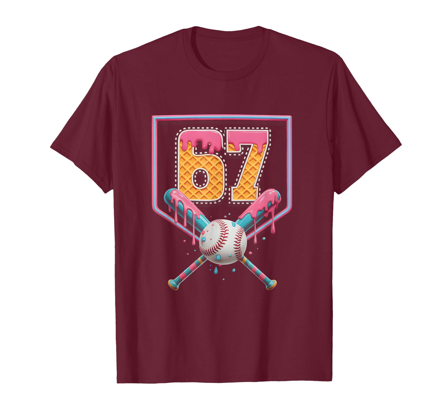 Baseball Drip Number 67 Fun Six Seven 6 7 Meme Design T-Shirt
