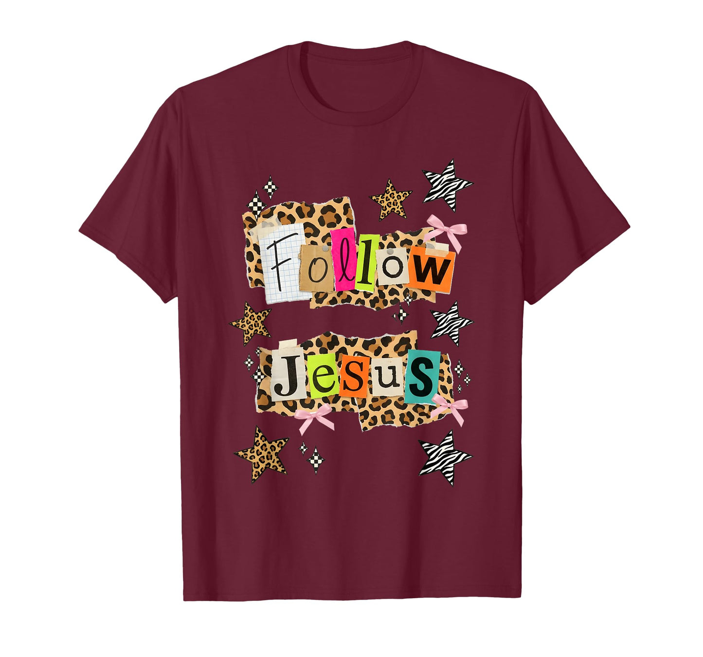 Preppy Follow Jesus Collage Y2K Coquette Leopard Star T-Shirt