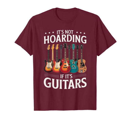 Musician Humor It’s Not Hoarding If It’s Guitars Happy Black T-Shirt
