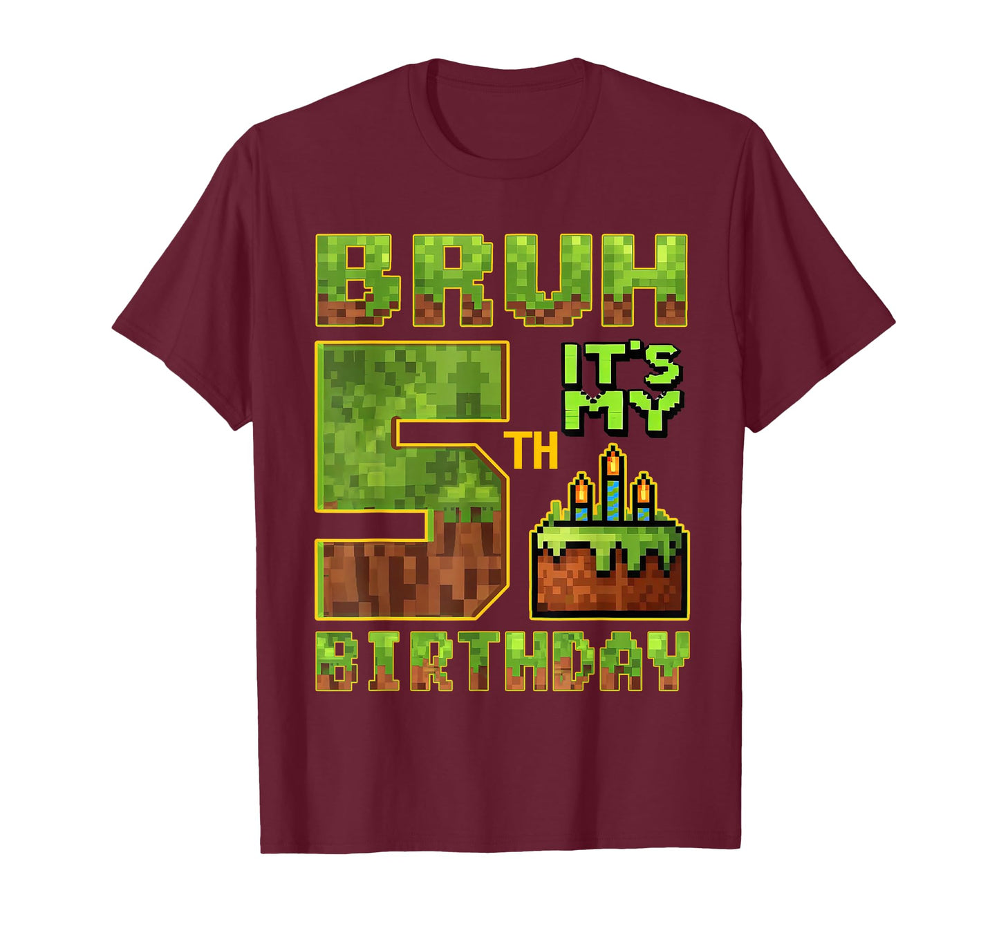 Birthday Boy 5 Year Old Bruh It's My 5th Bday Gamer Pixel T-Shirt