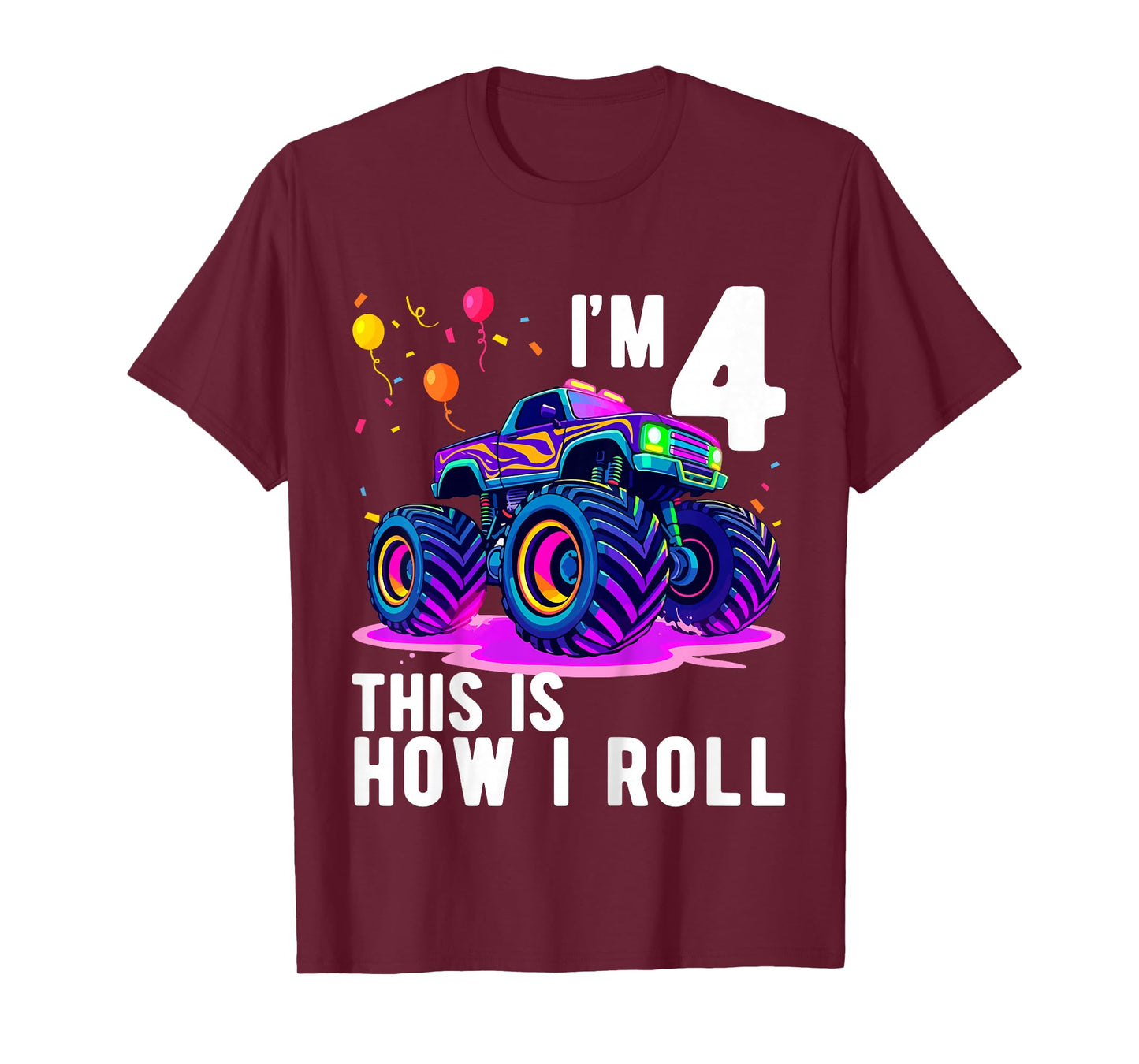 Kids Birthday Monster Truck 4 Year Old Boy 4th Birthday Party T-Shirt