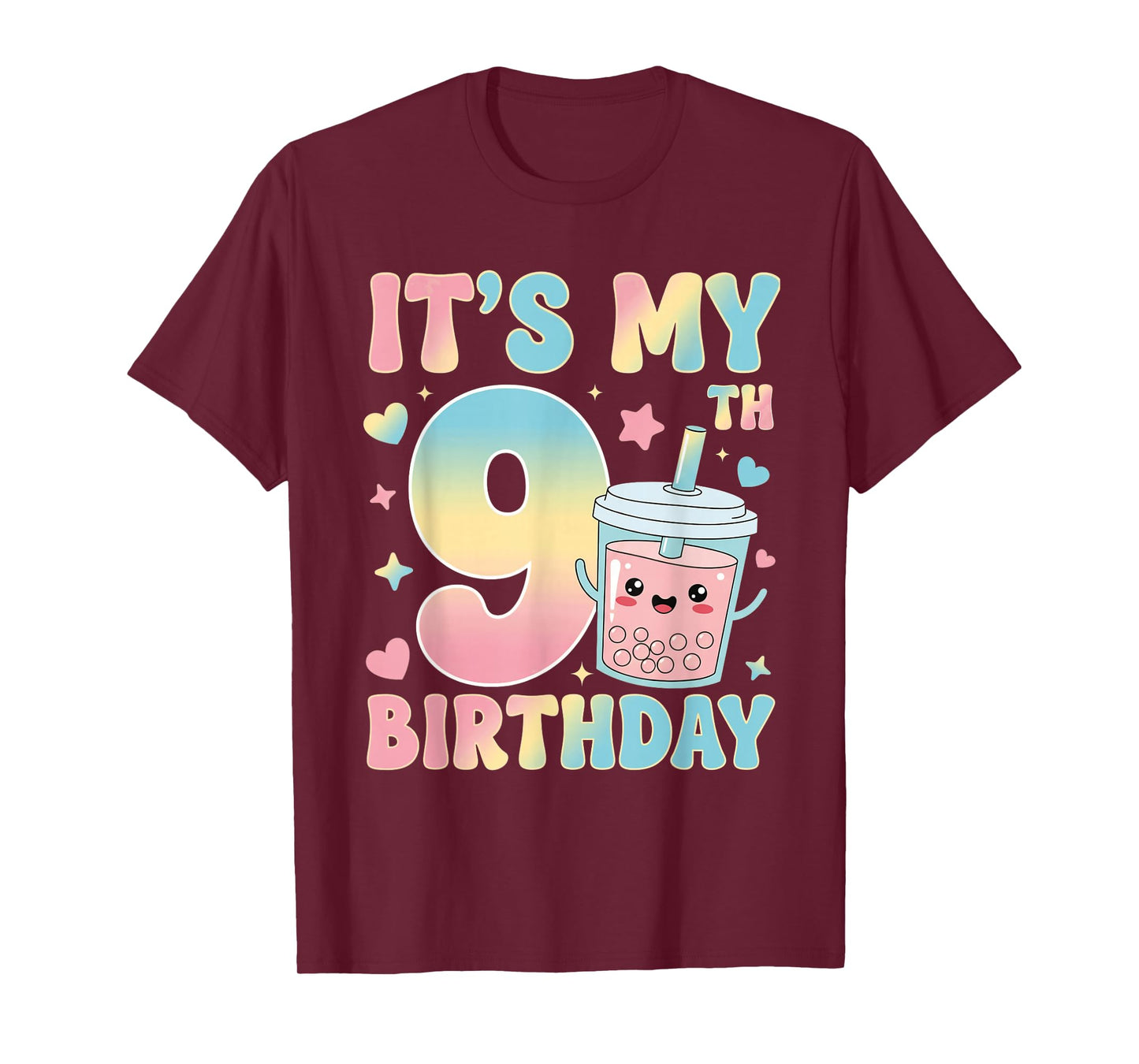 It's My 9th Birthday Bubble Boba Tea Party 9 Year Old Girl T-Shirt