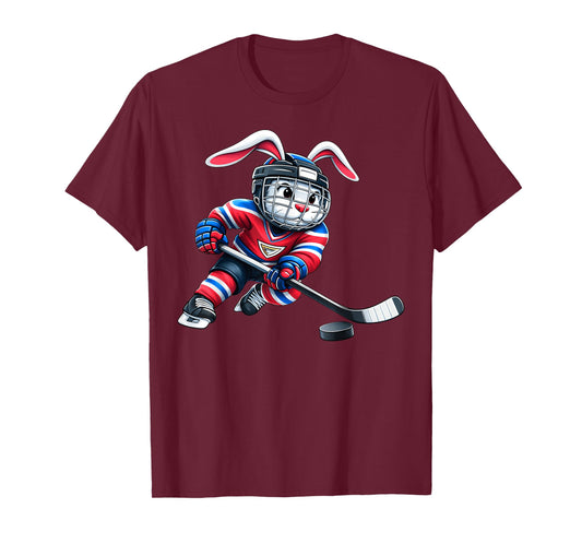 Easter Bunny Ice Hockey Player Cute Rabbit Boys Kids Men T-Shirt