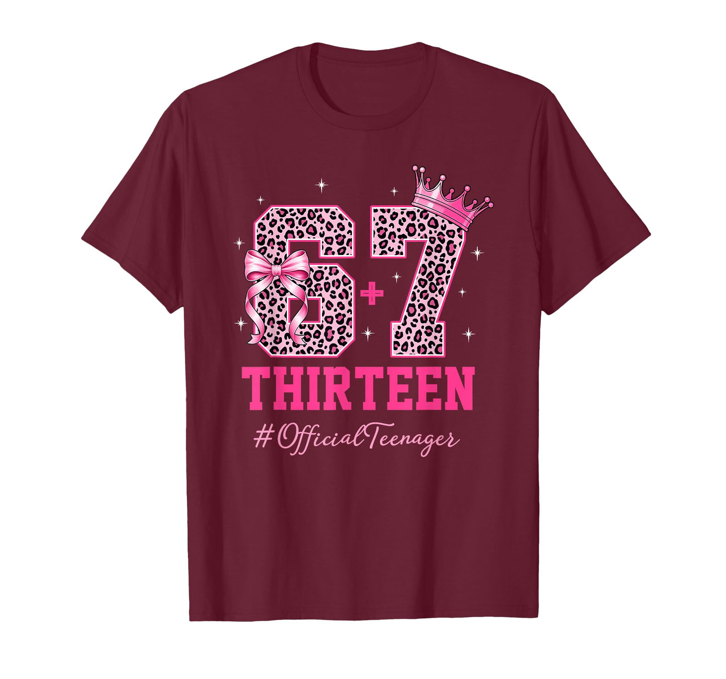 67 Meme 13th Birthday Girl Leopard Pink Bow Cute Teen Girls T-Shirt
