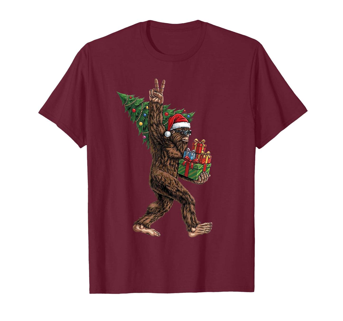 Christmas Bigfoot Funny Sasquatch Big Foot Tree Graphic T-Shirt