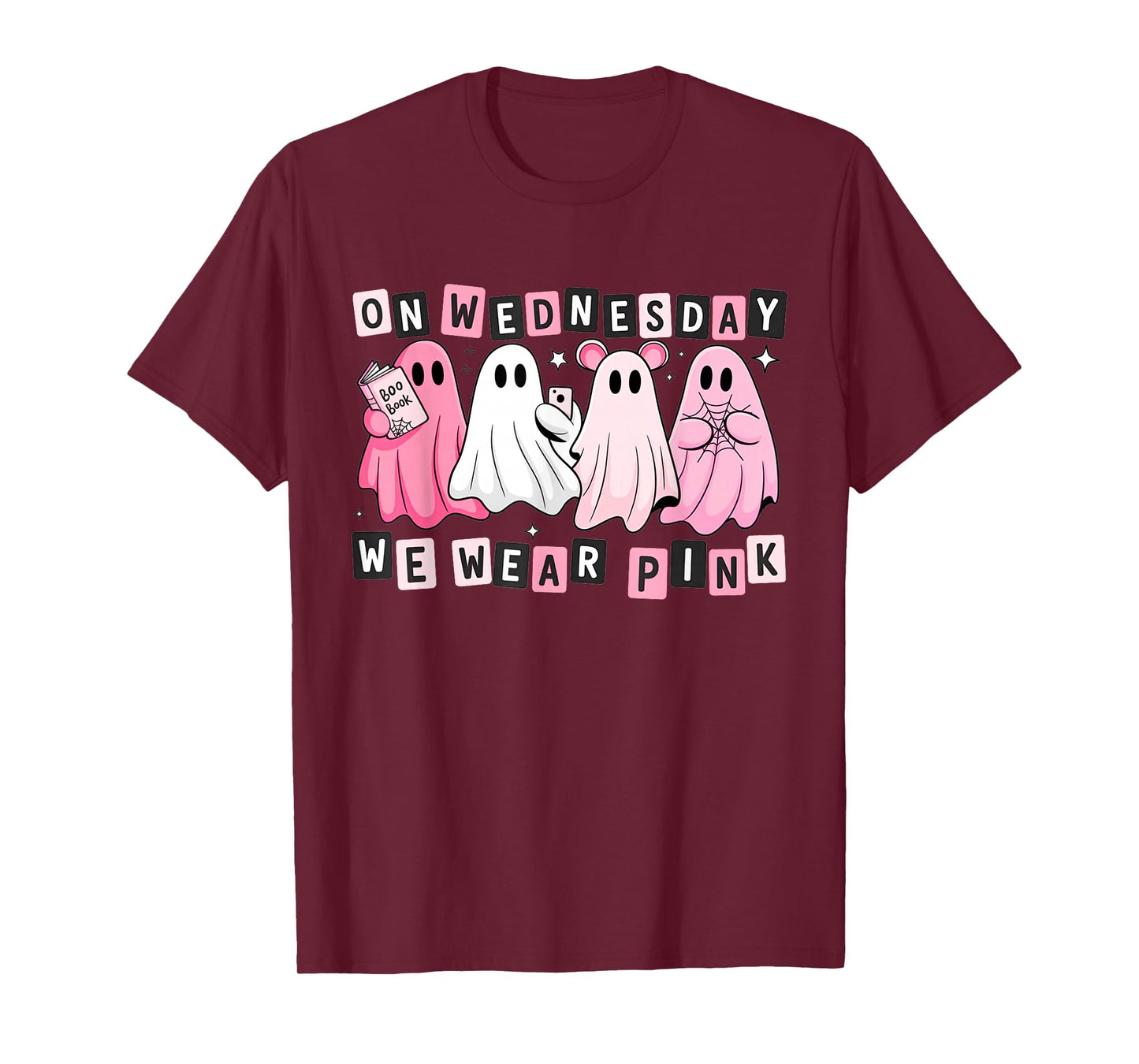 FUUNY On Wednesday We Wear Cute Pink Ghost Halloween T-Shirt