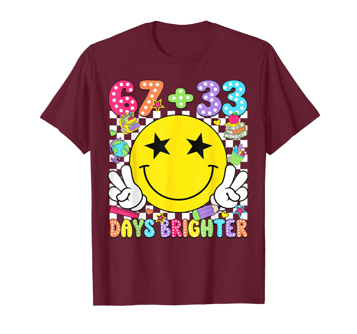 67 33 Days Brighter Smile Face 100 Days of School Boy Girl T-Shirt