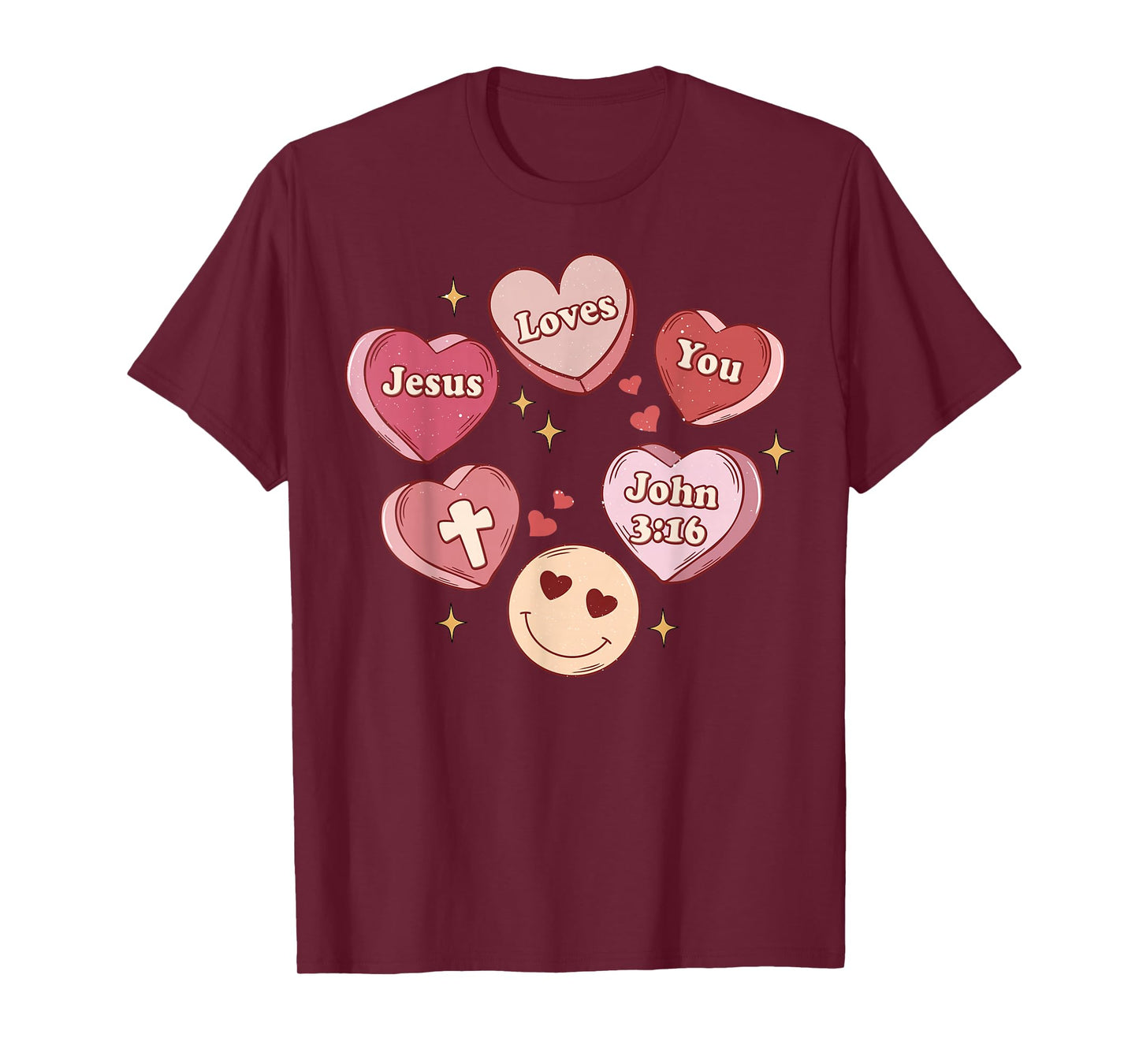Jesus Loves You Groovy Christian Valentines Hearts T-Shirt