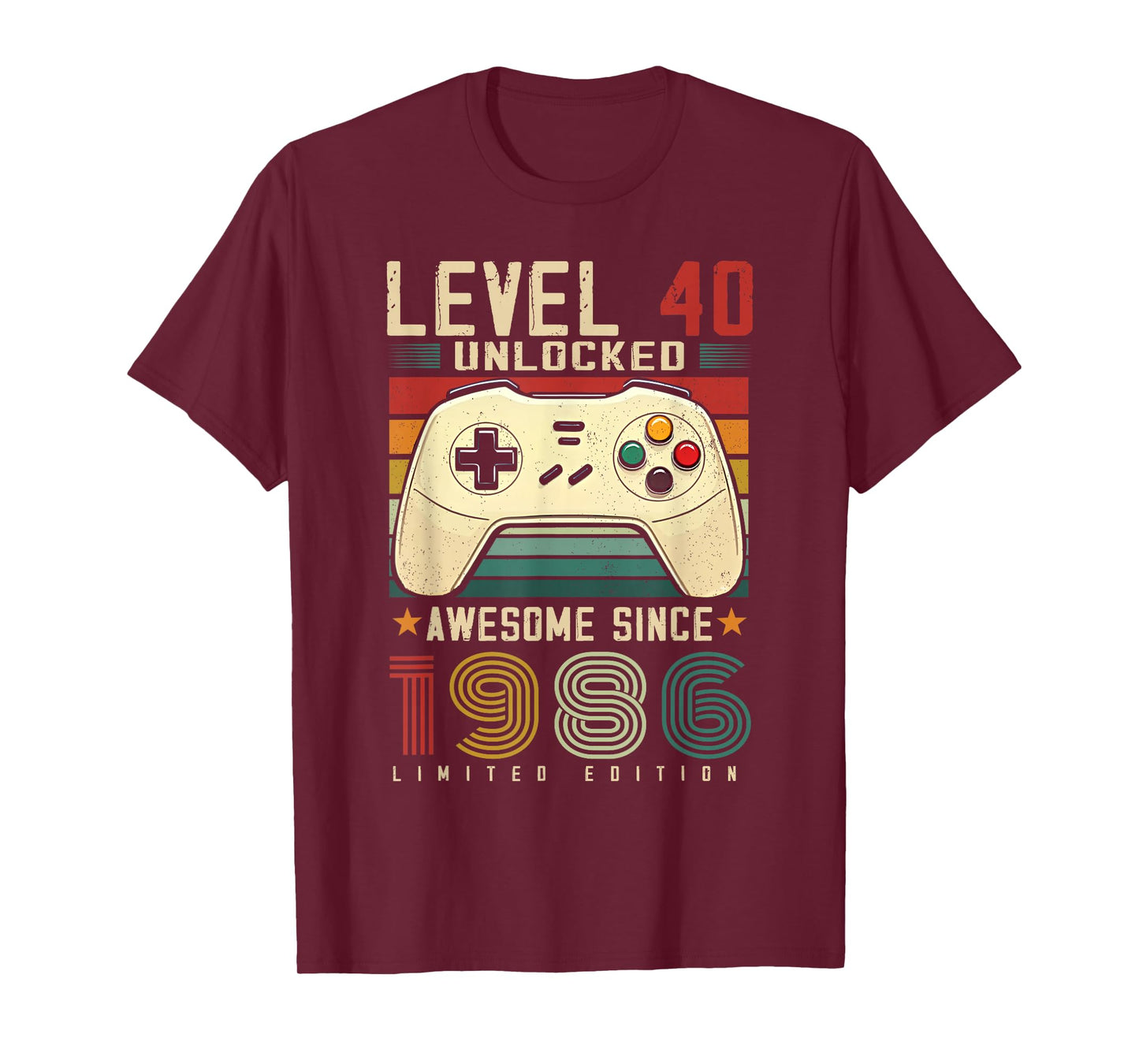 Level 40 Unlocked Awesome Since 1986 40th Birthday Gaming T-Shirt