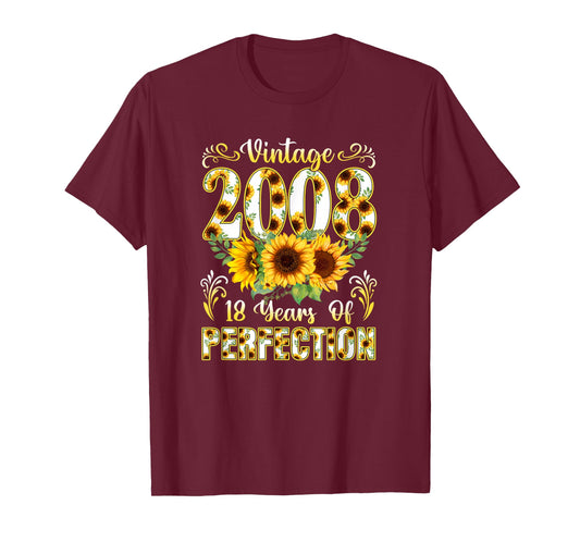 18 Year Old Vintage 2008 Sunflower 18th Birthday Girl Women T-Shirt