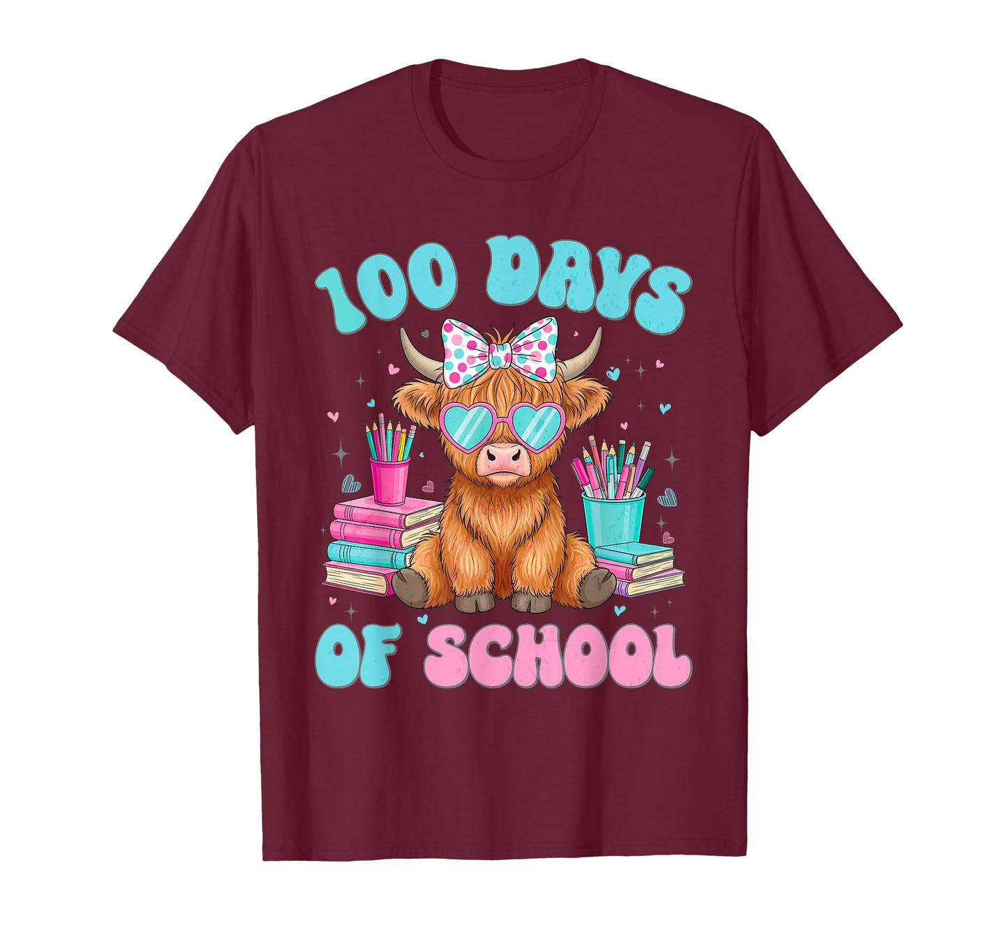 Cute Cow 100 Days of School Fun for Teachers Students T-Shirt