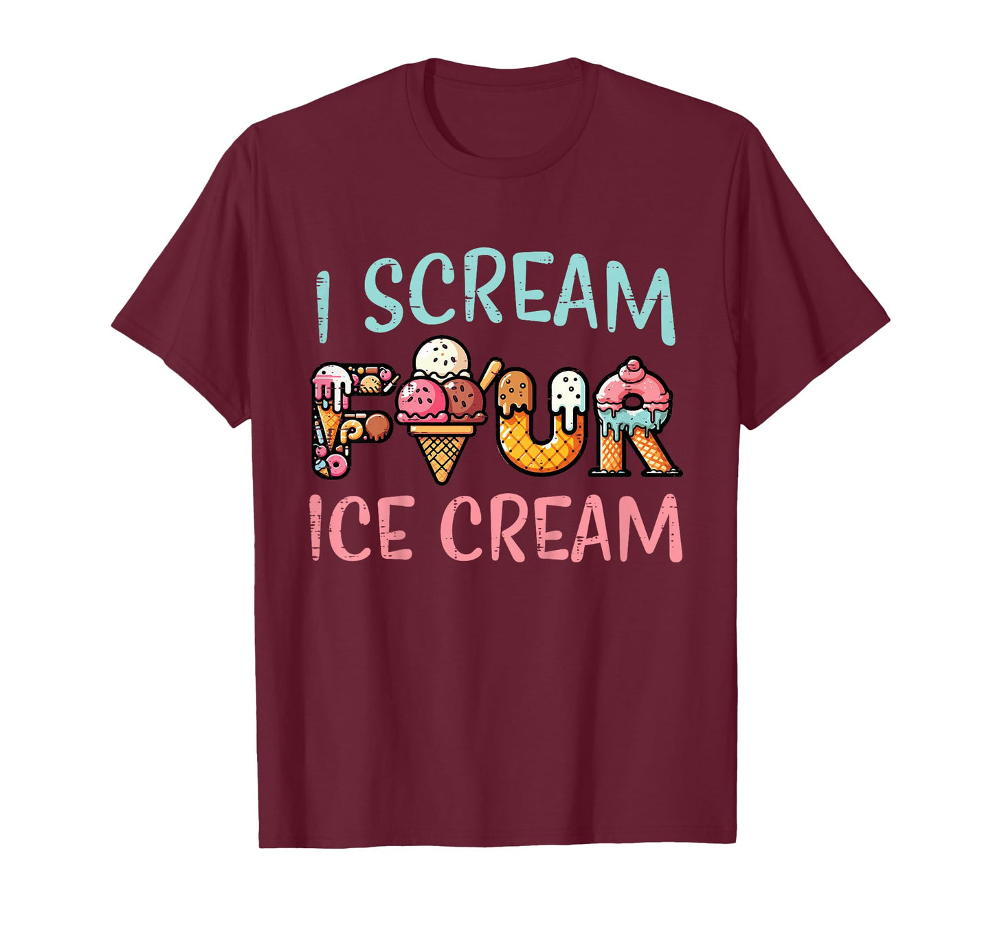 4th Birthday I Scream Four Ice Cream 4 Bday Girls Boys Kids T-Shirt