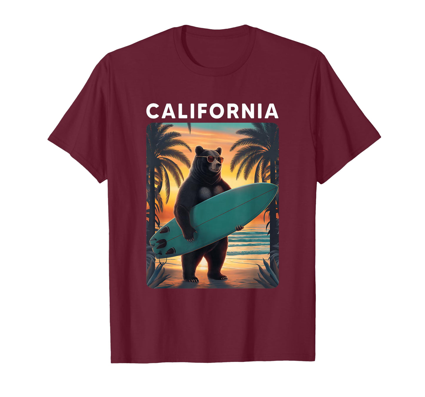 California Cool Republic Bear Surfing Beach California Retro T-Shirt