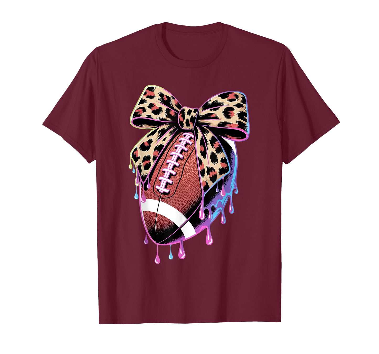 Leopard Bow Football Drip Mom Sister Women Girls Football T-Shirt