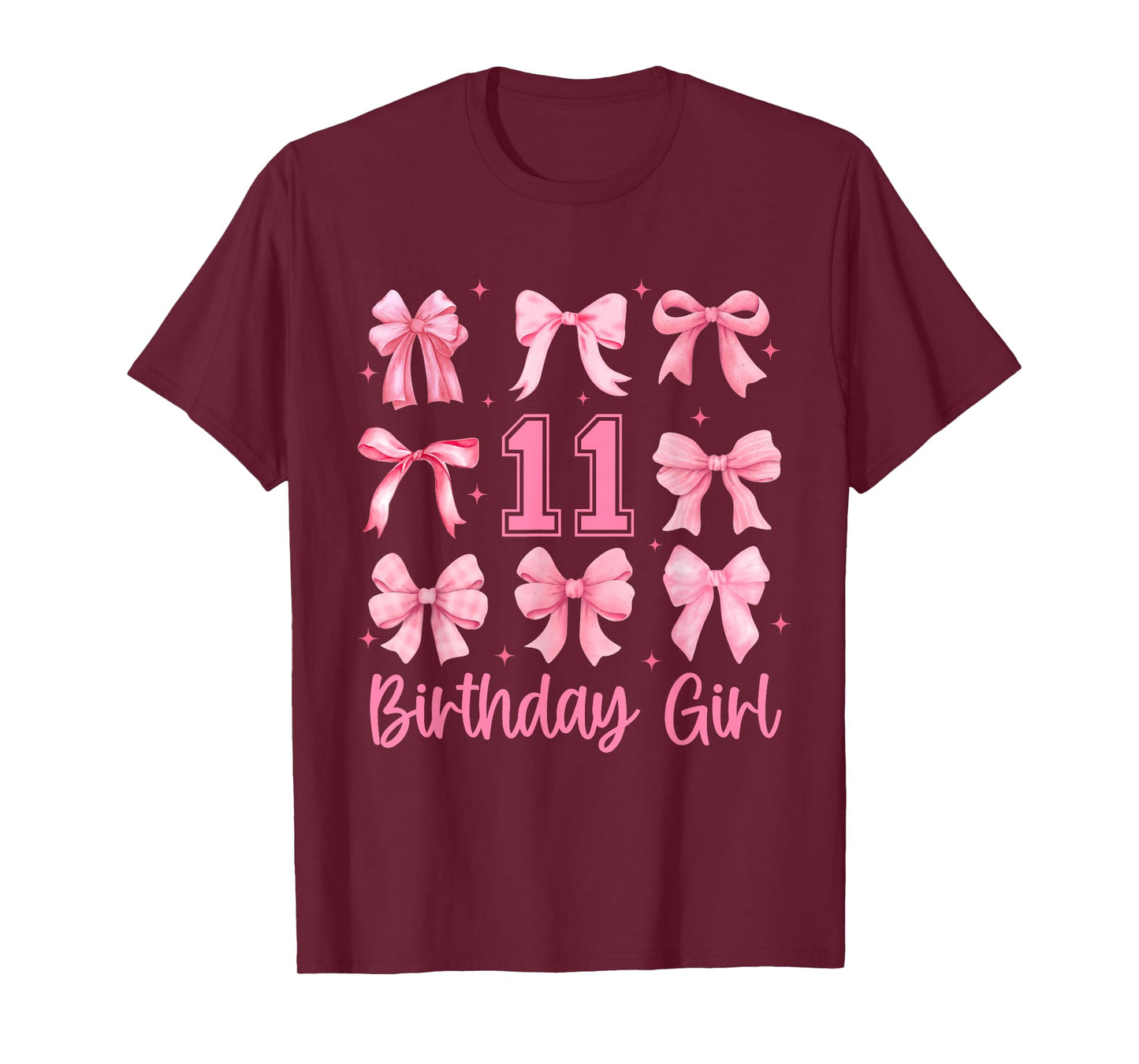 11 Years Old Birthday Girl Pink Bow Girls Kids Cute Birthday T-Shirt