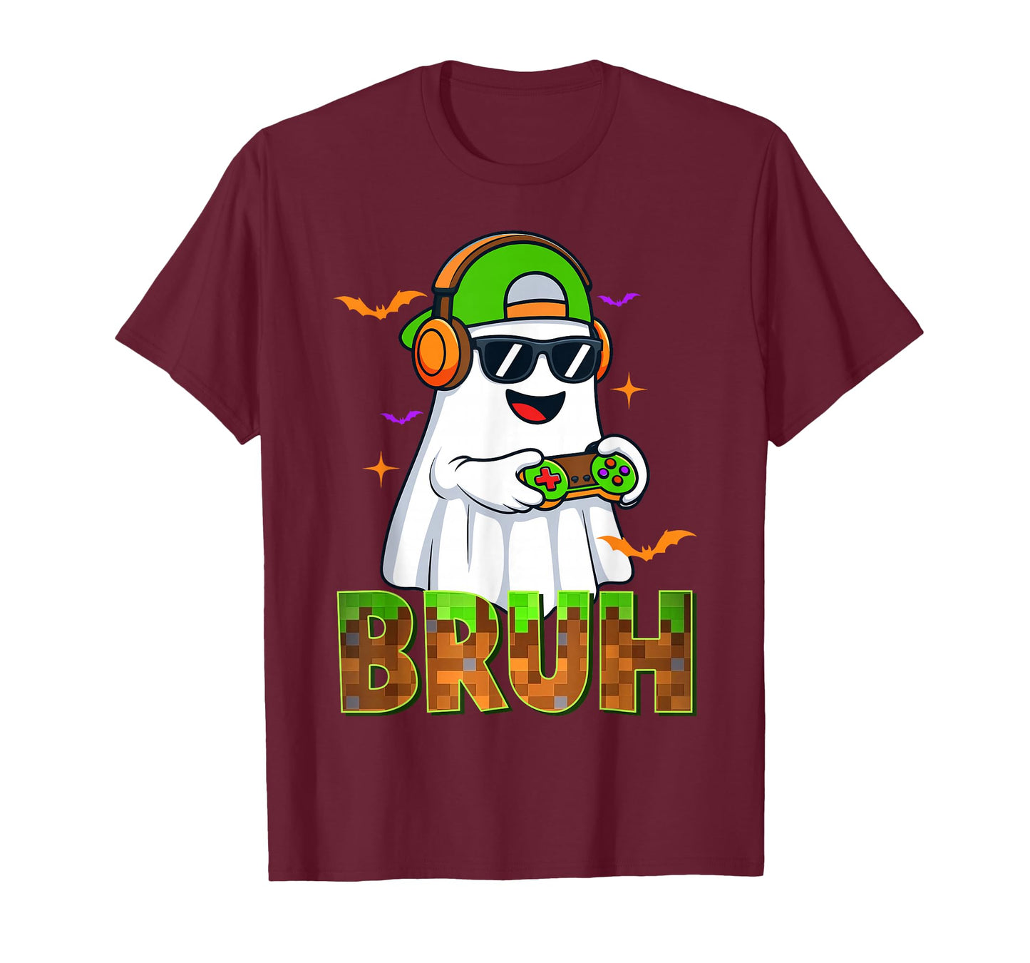 Bruh Halloween Meme Ghost Gamer Pixel Men Kids Boy Gaming T-Shirt