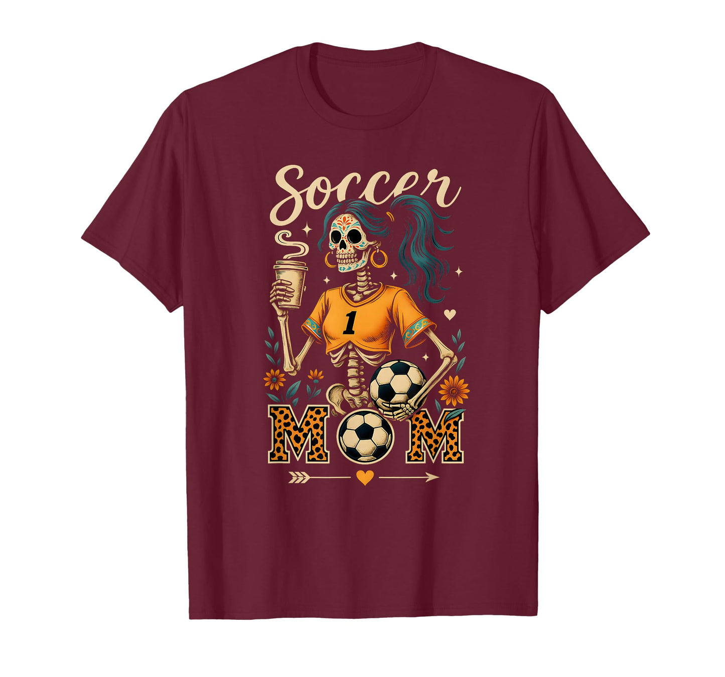 Soccer Mom Skeleton Coffee Leopard Style Vintage Halloween T-Shirt