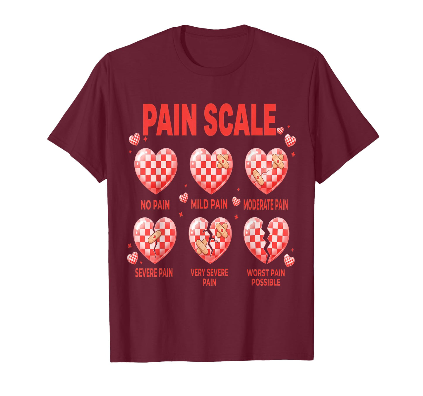 Funny Pain Scale Nurse Valentines Nurses Heart RN ER Nursing T-Shirt