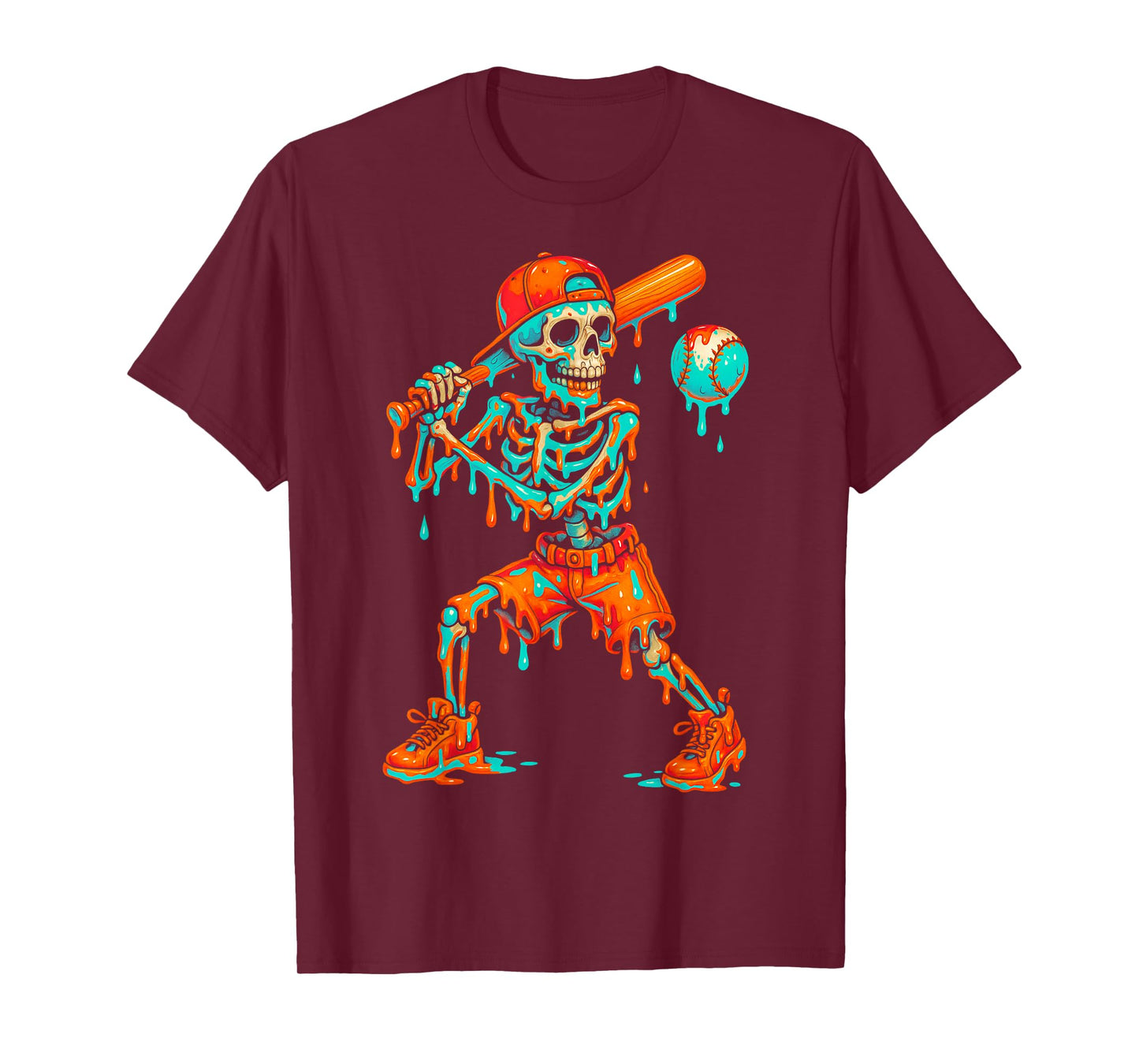 Halloween Baseball Skeleton Ice Cream Drip Baseball Boys Kid T-Shirt