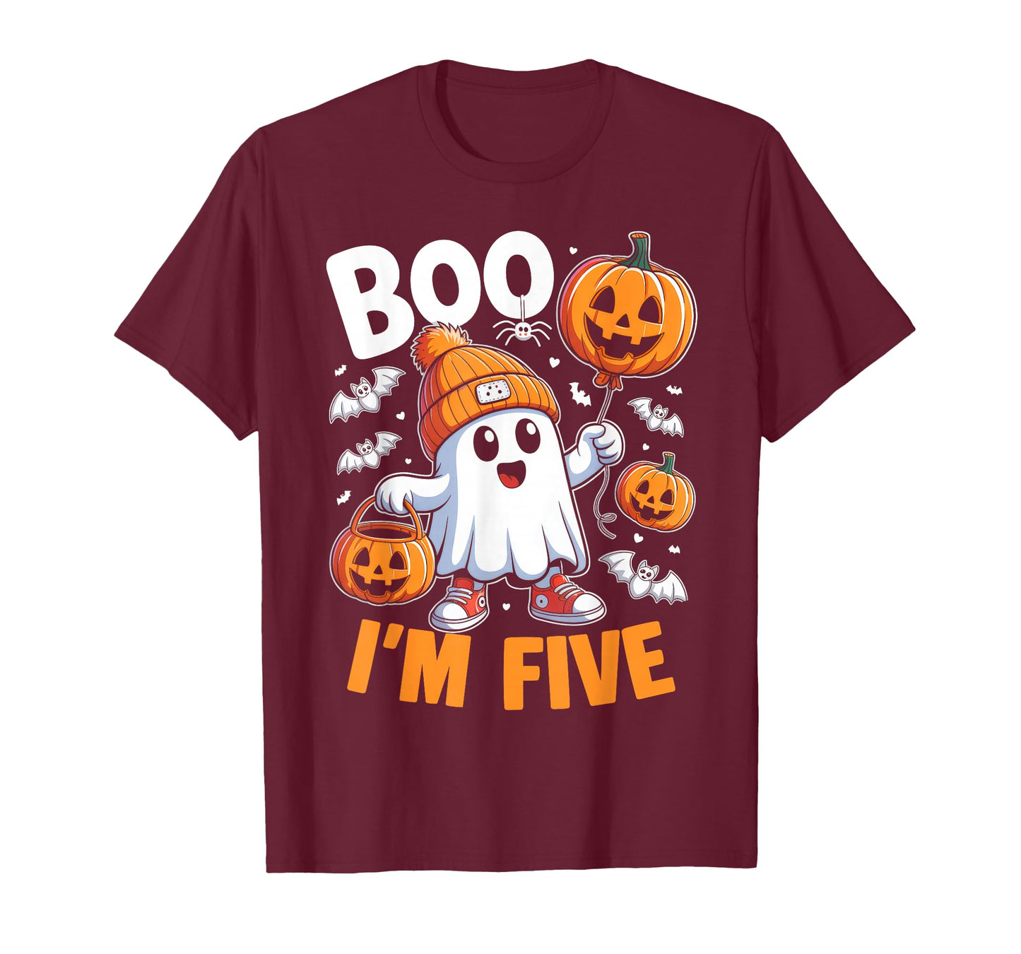 Boo I'm Five Ghost 5th Birthday Halloween Boy Kids Groovy T-Shirt