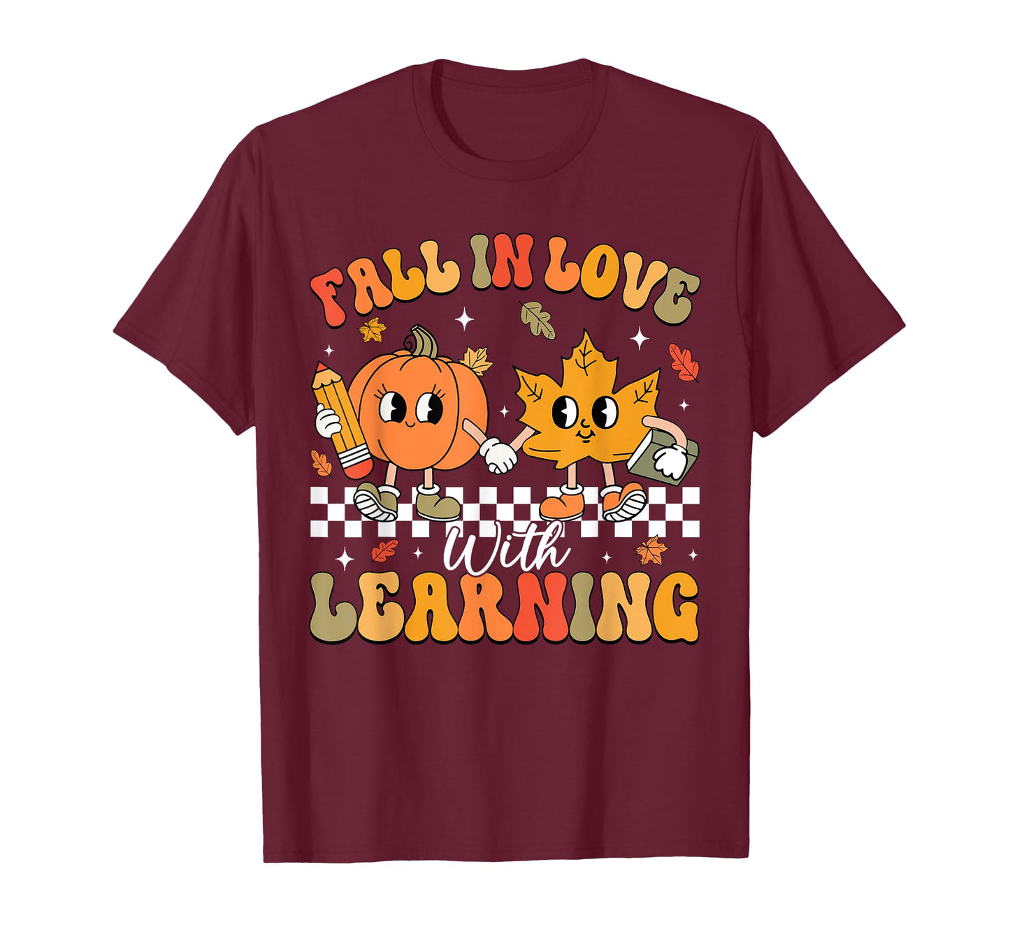 Retro Fall In Love With Learning Autumn Pumpkin Teacher T-Shirt