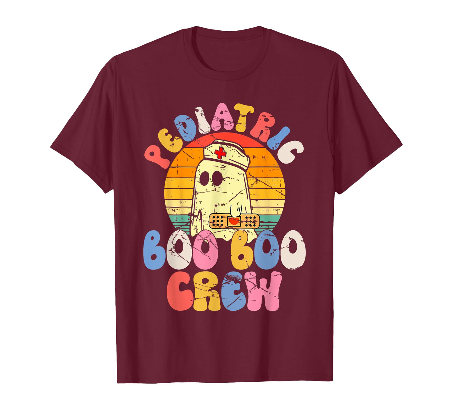 Groovy Ghost Halloween Pediatric RN Nurse Boo Boo Crew T-Shirt