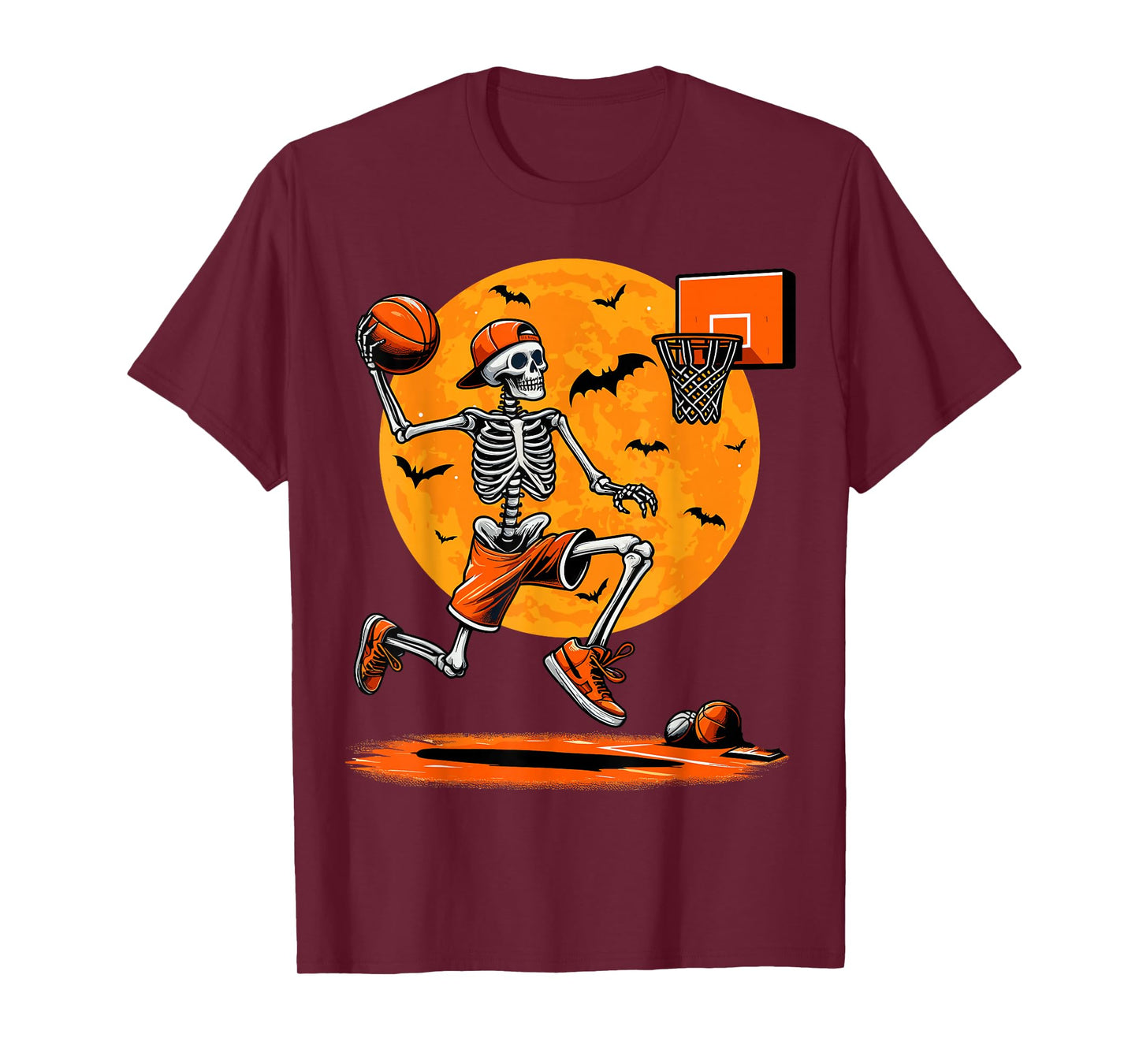 Basketball Skeleton Spooky Boys Halloween Basketball Player T-Shirt