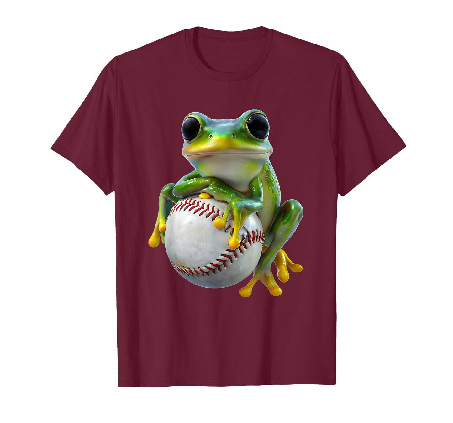Green Frog Hugging Baseball Cute Funny Sports Animal Design T-Shirt