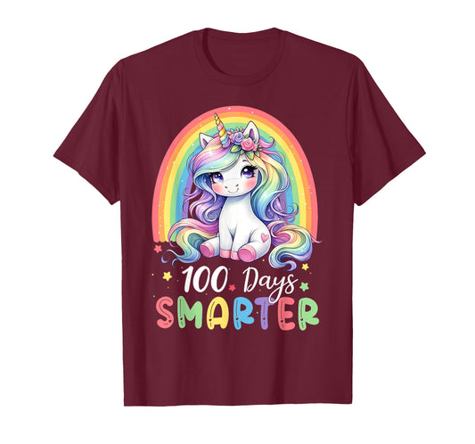 100 Days Smarter Kids Girls Unicorn 100th Day of School T-Shirt