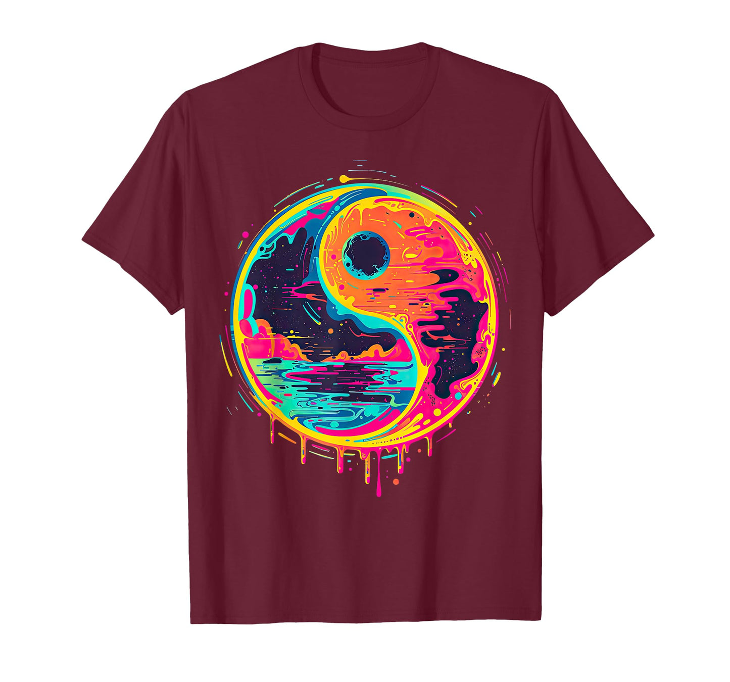 Trippy Yin Yang Zen Cosmic Yoga Design Vaporwave Psychedelic Rave Art Unisex-Adults T-Shirt - Black - Small - Short Sleeve