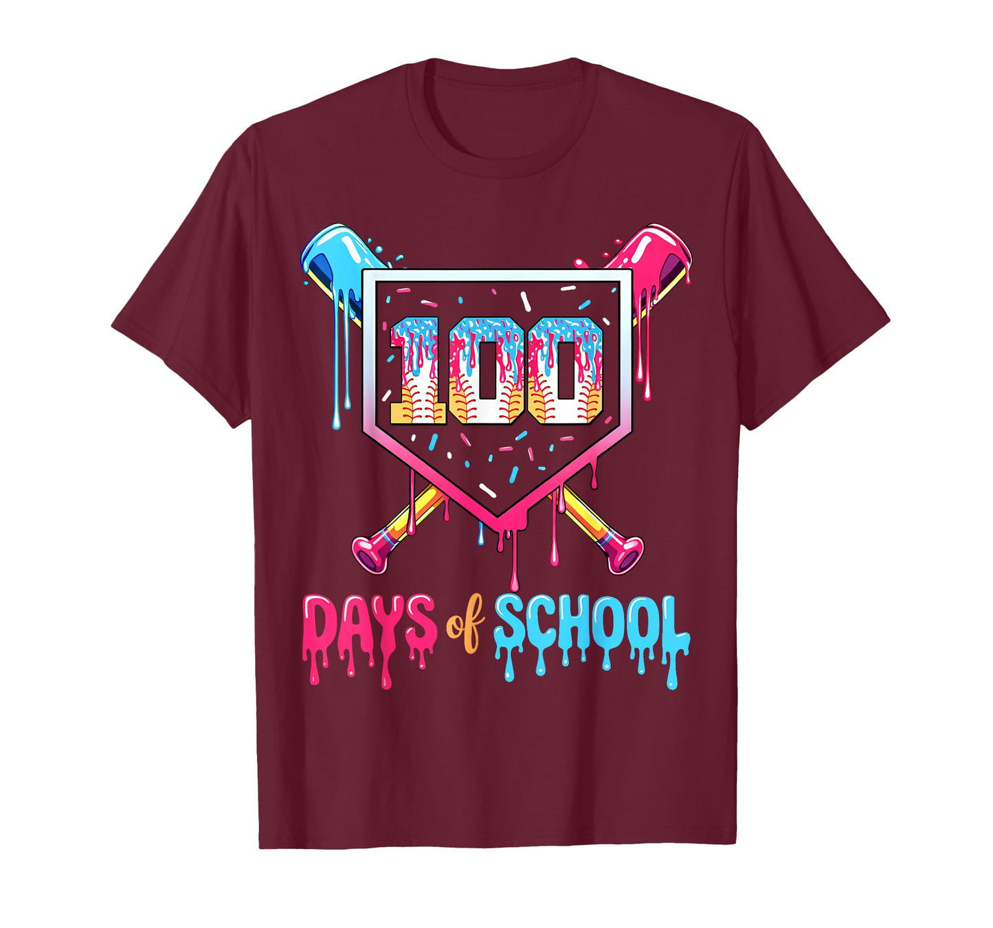 100 Days of School Ice Cream Drip Baseball 100 Days Smarter T-Shirt