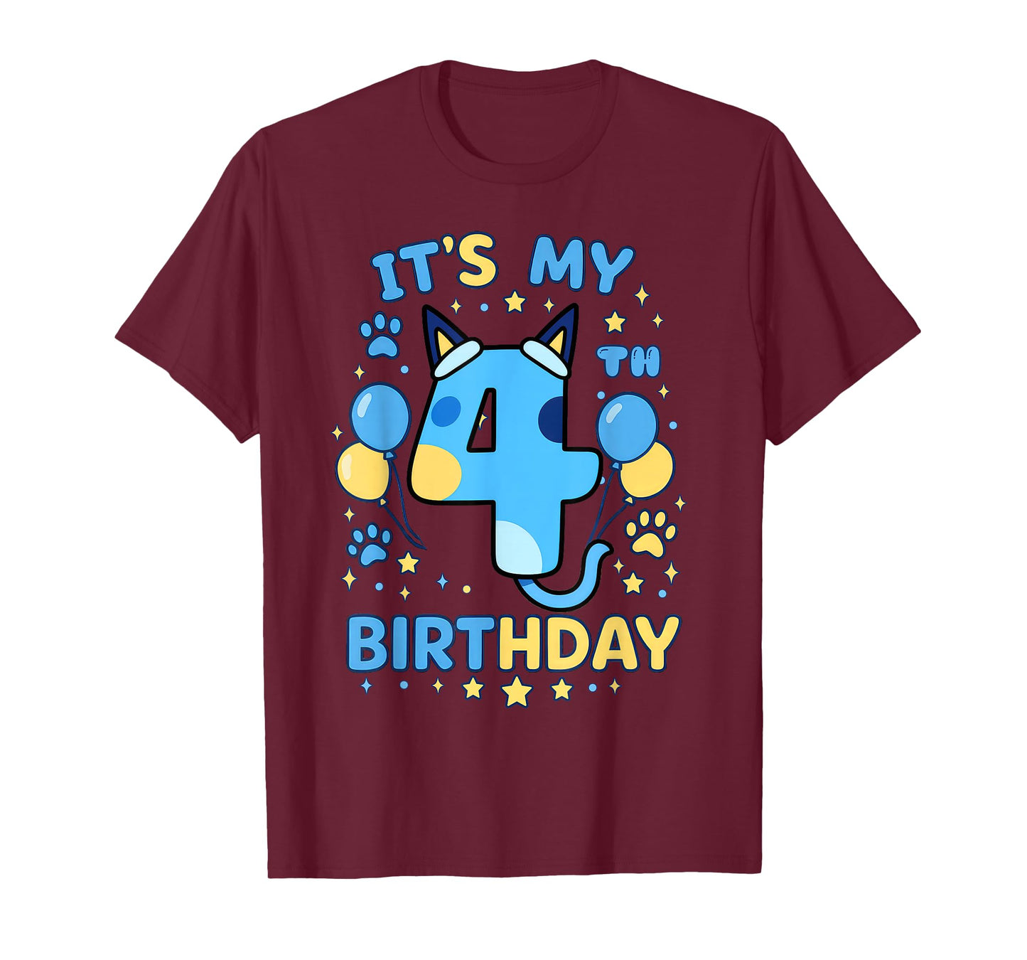 Blue Dog 4th Birthday Boy Theme Party Four Cool 4 Year Old T-Shirt