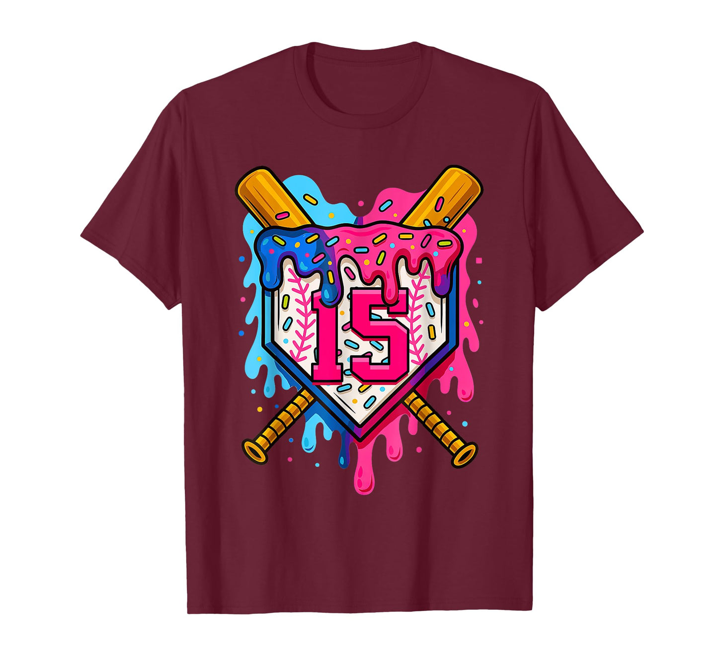 15th Baseball Birthday Ice Cream Drip Boys Girls 15 Years T-Shirt