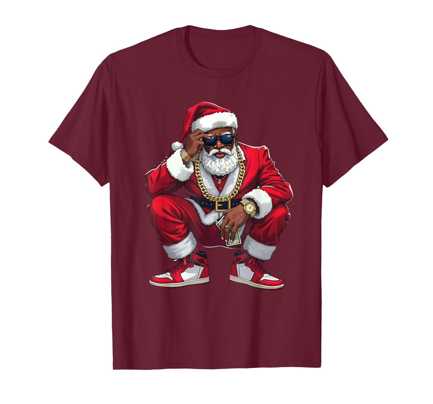 African American Christmas Pajama Xmas Afro Santa Claus T-Shirt