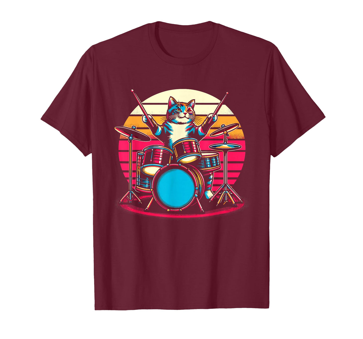 Cat Playing Drums Drummer Novelty Music Lover Funny Drummer T-Shirt