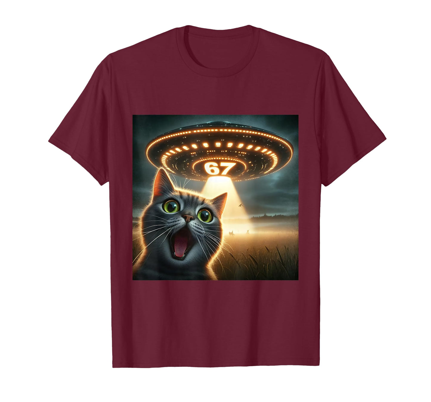 67 Funny Cat Selfie UFO Alien Meme T-Shirt