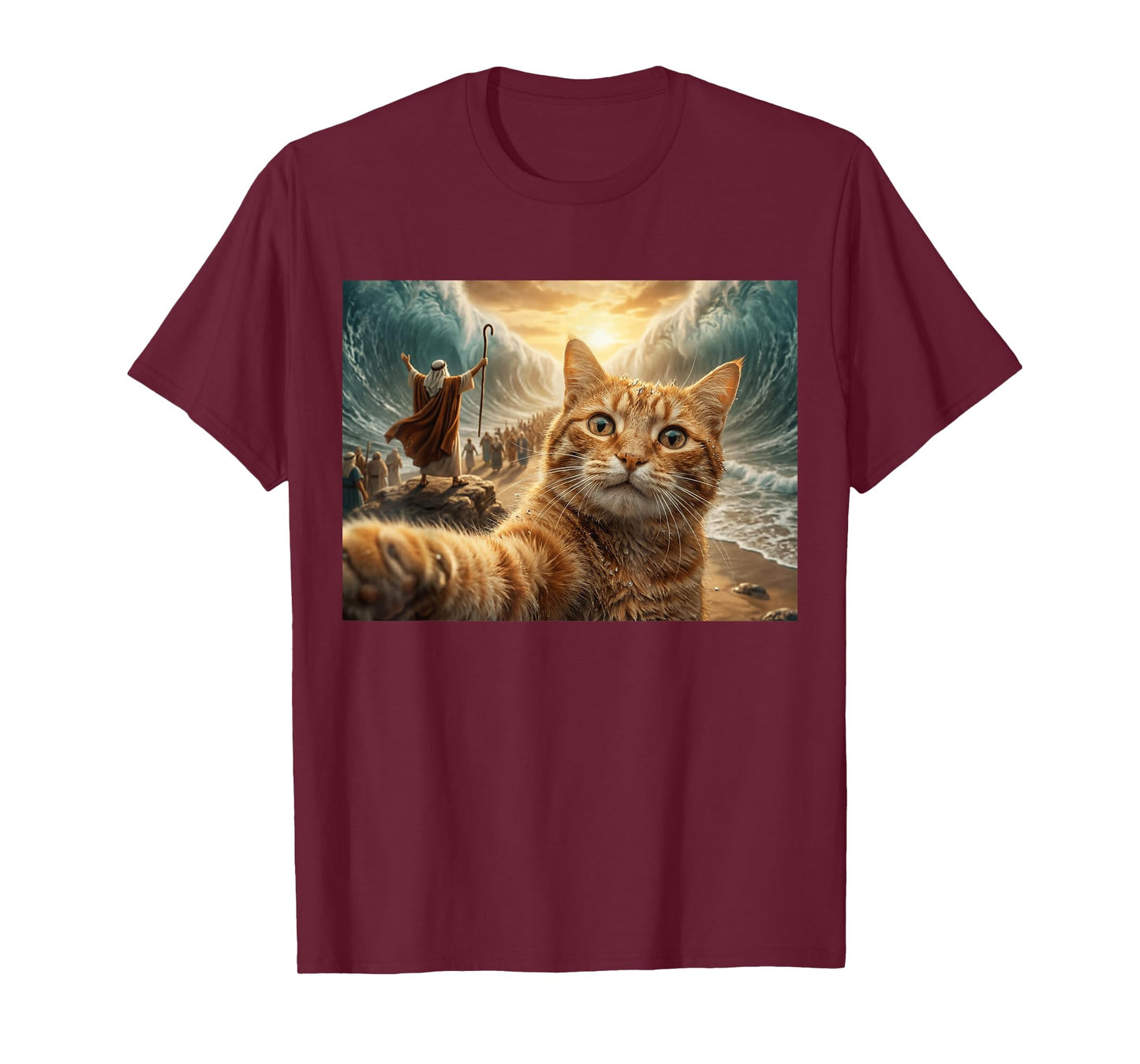 Funny Cat Selfie Moses Parting Red Sea Christian Bible Humor T-Shirt