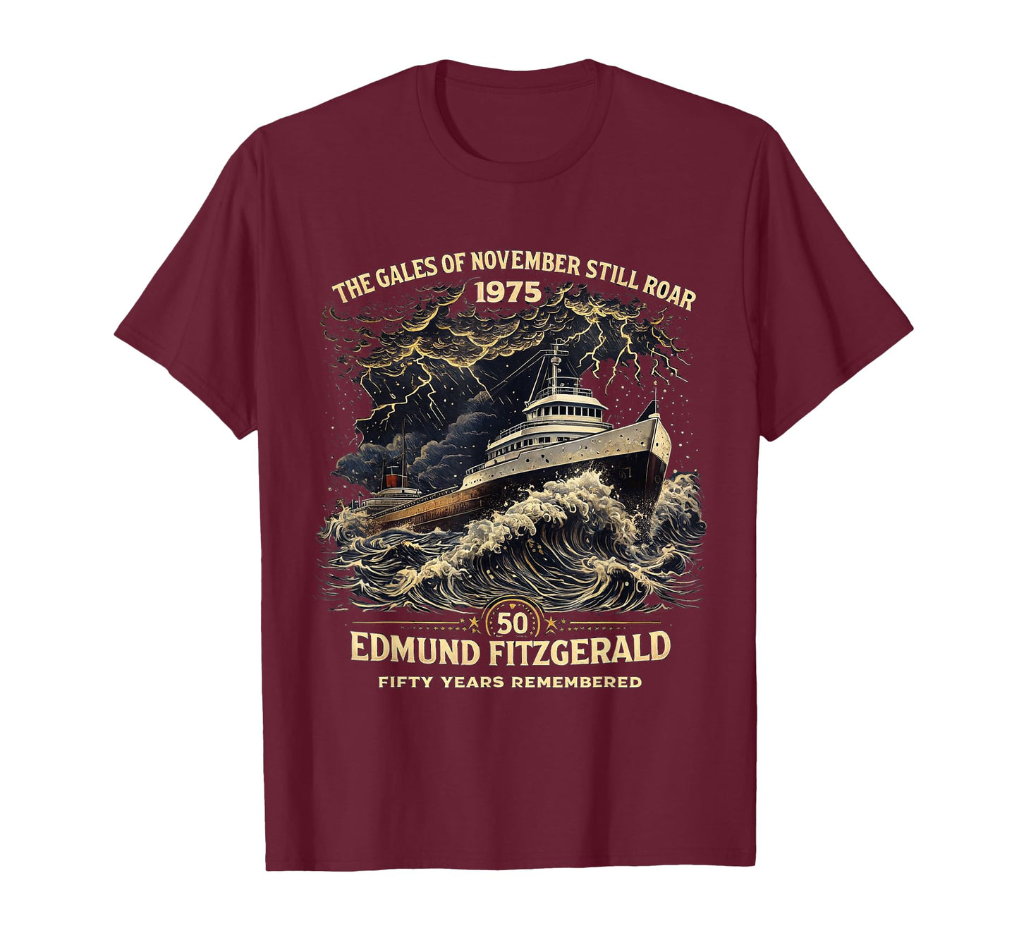 Edmund Fitzgerald 1975 Great Lakes Ship 50 Years Tee T-Shirt