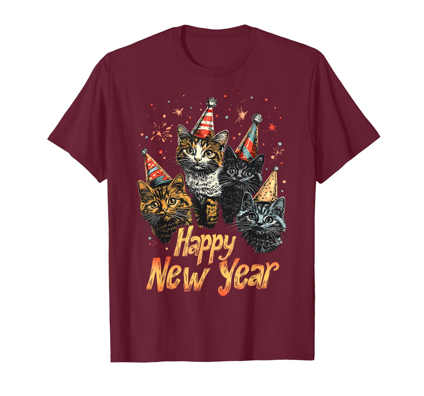 Happy New Year 2026 Cute Cats Kitten Party Cat Kitty Lovers T-Shirt