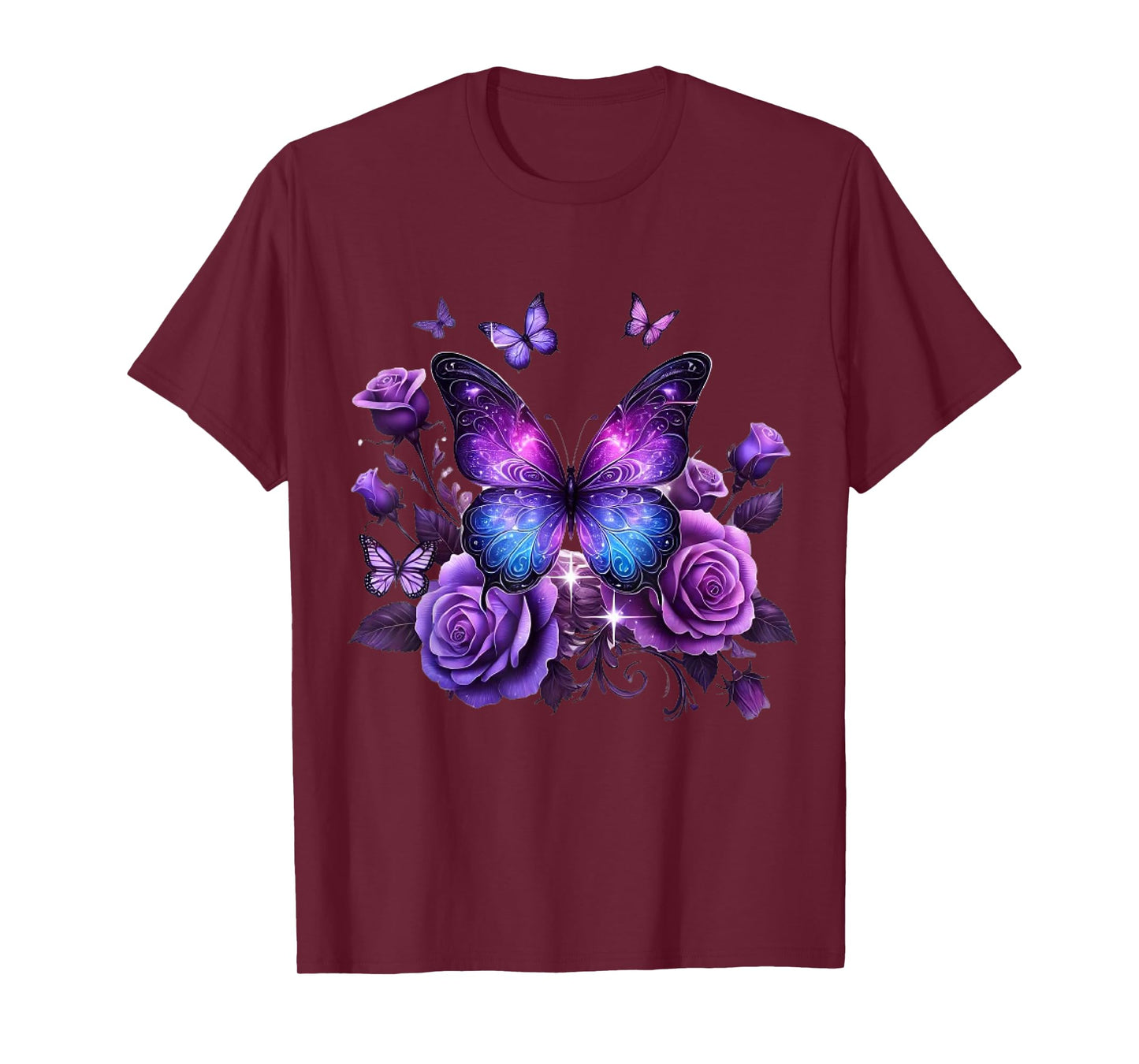 Beautiful Butterfly Purple Rose Butterfly Lovers Gifts Women T-Shirt
