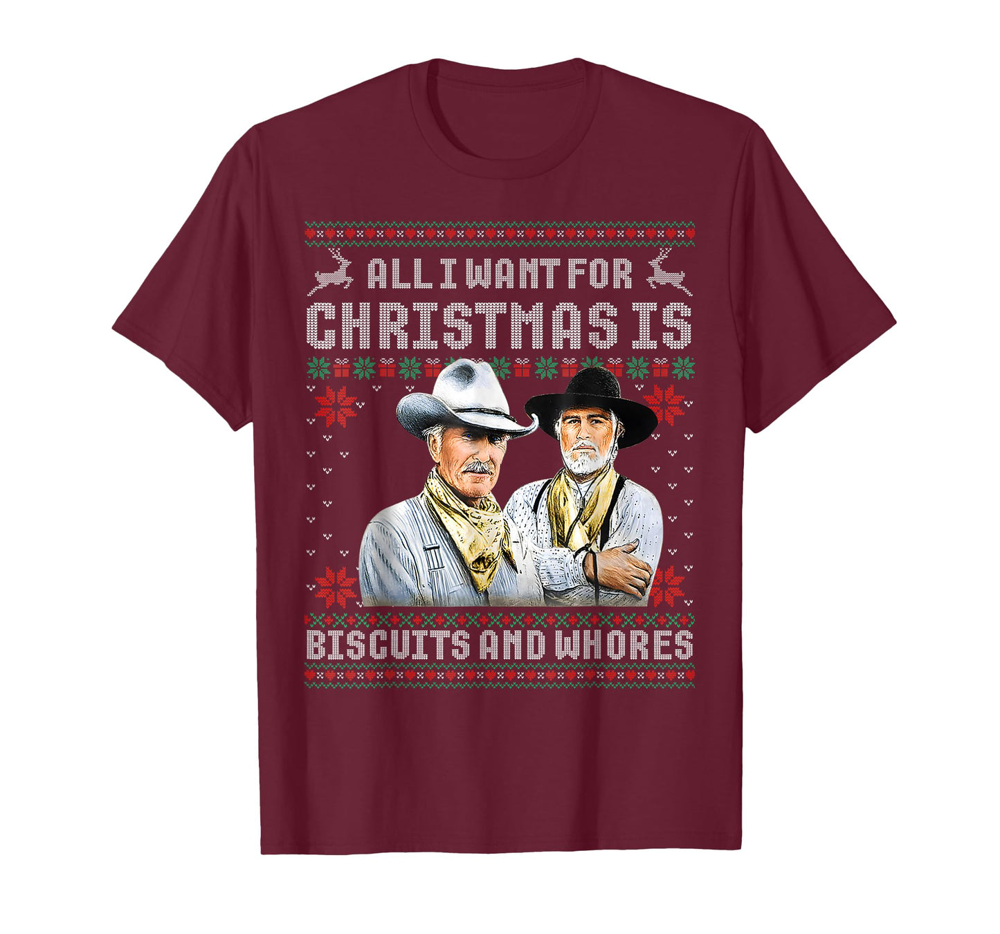 Western Cowboys Biscuits and Whores Christmas Quote Retro T-Shirt