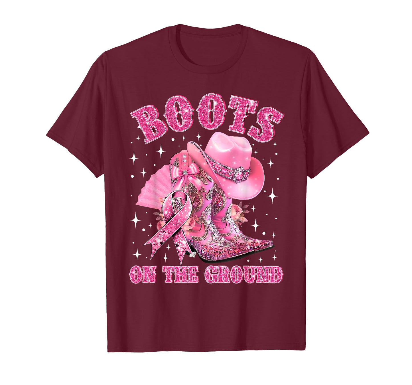 Boots On The Ground Cowgirl Western Breast Cancer Awareness T-Shirt