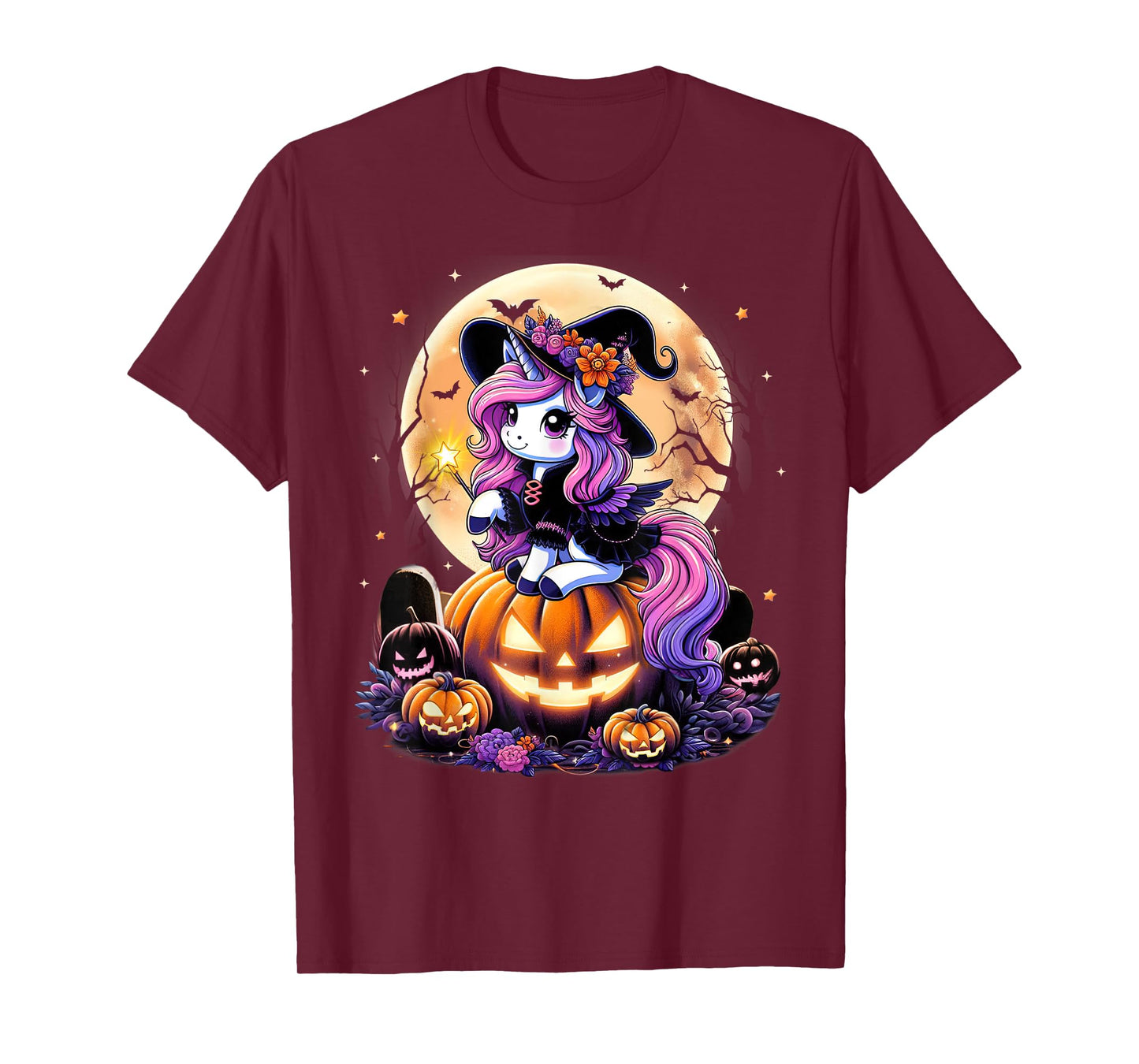 Cute Unicorn Witch Pumpkin Halloween Shirts Girls Daughter T-Shirt