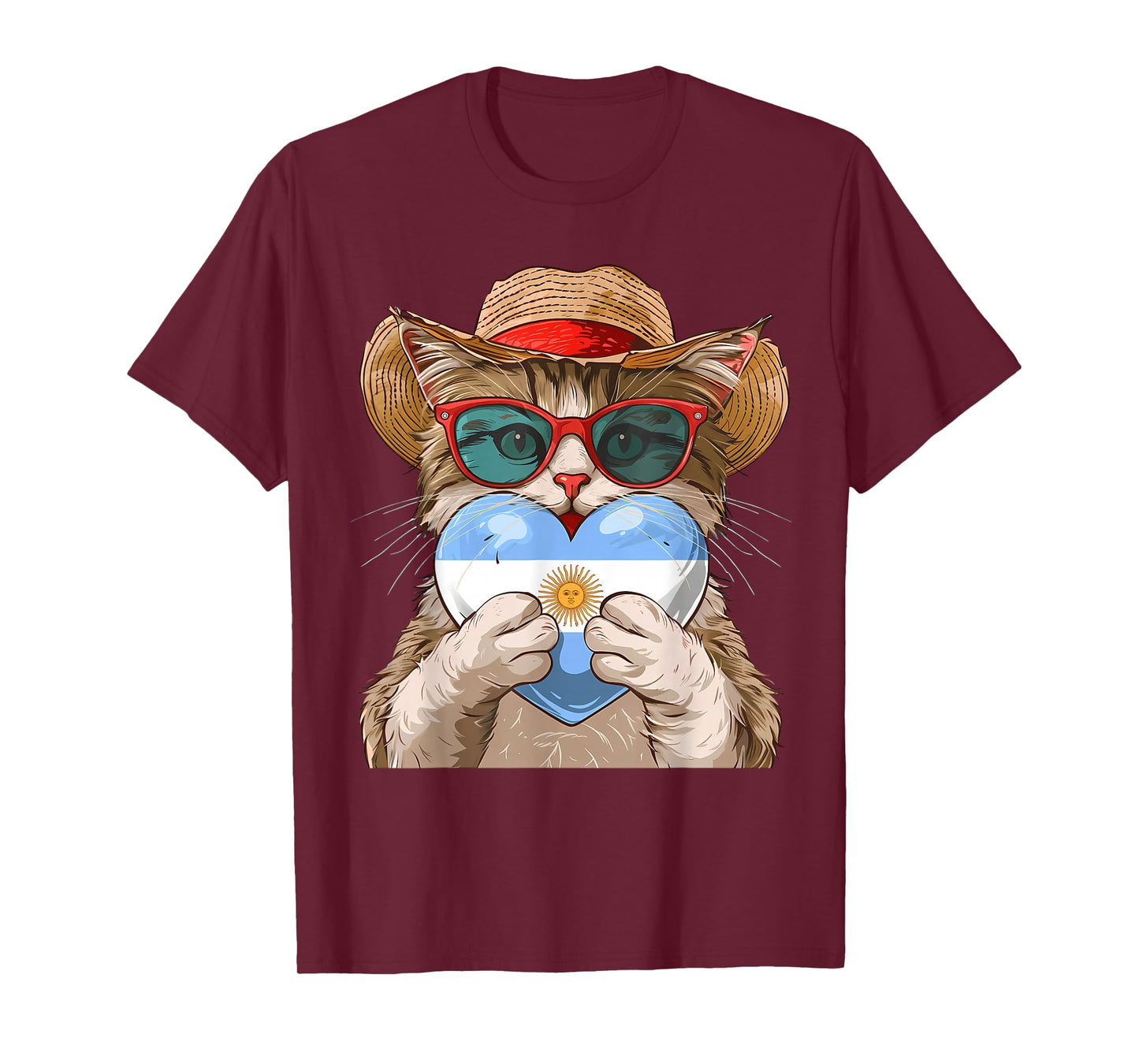 Argentina Pride Cat Heart Argentinian Flag T-Shirt