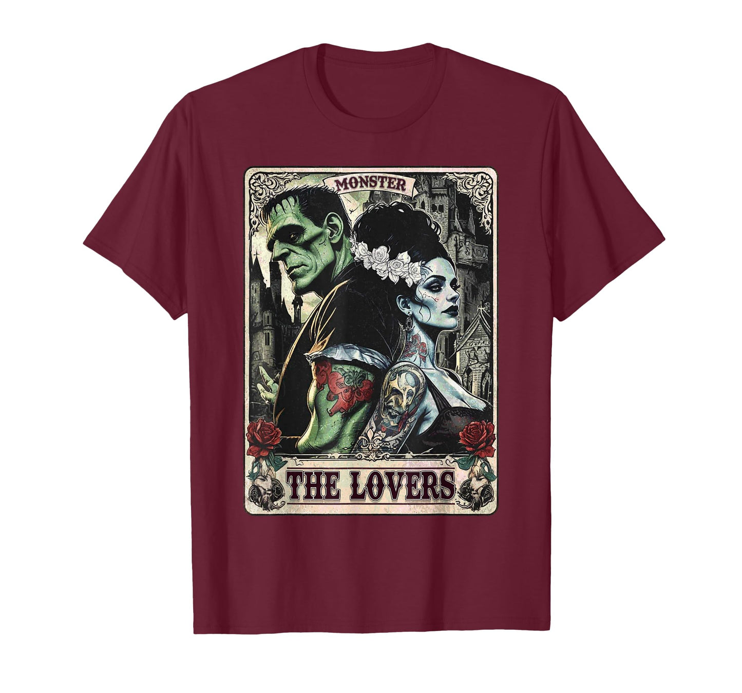 The Monster Frankenstein and Bride The Lovers Tarot Card T-Shirt